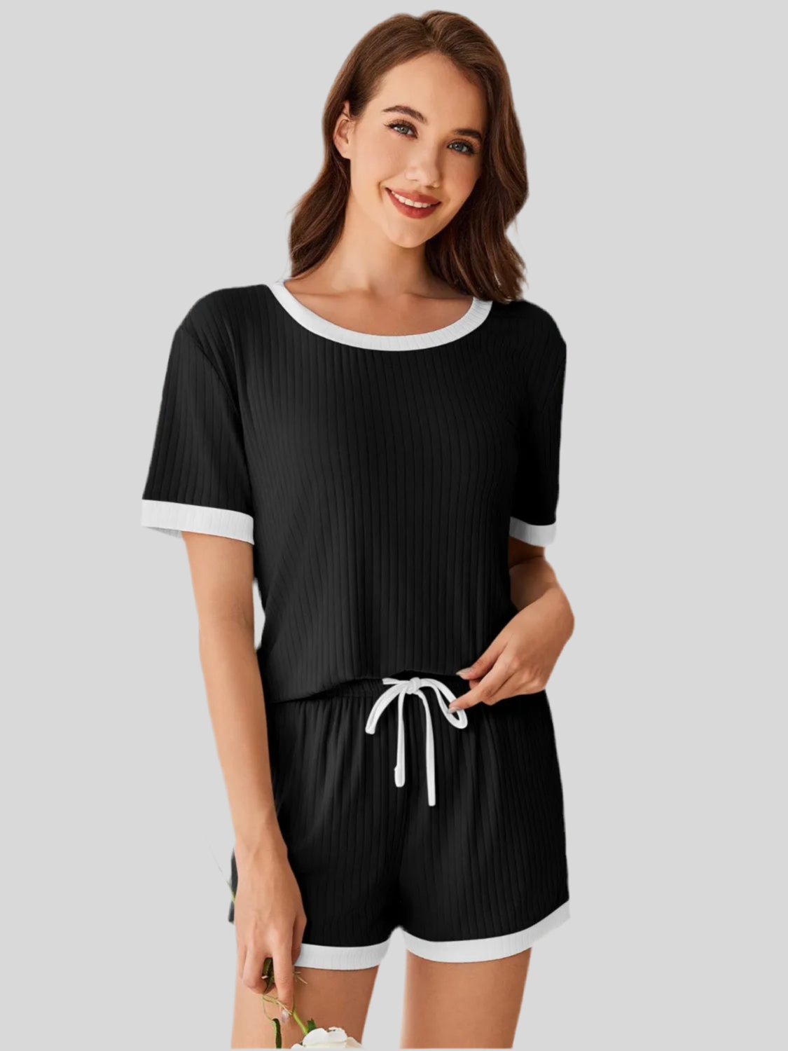 Ribbed Short Sleeve Top and Shorts Set