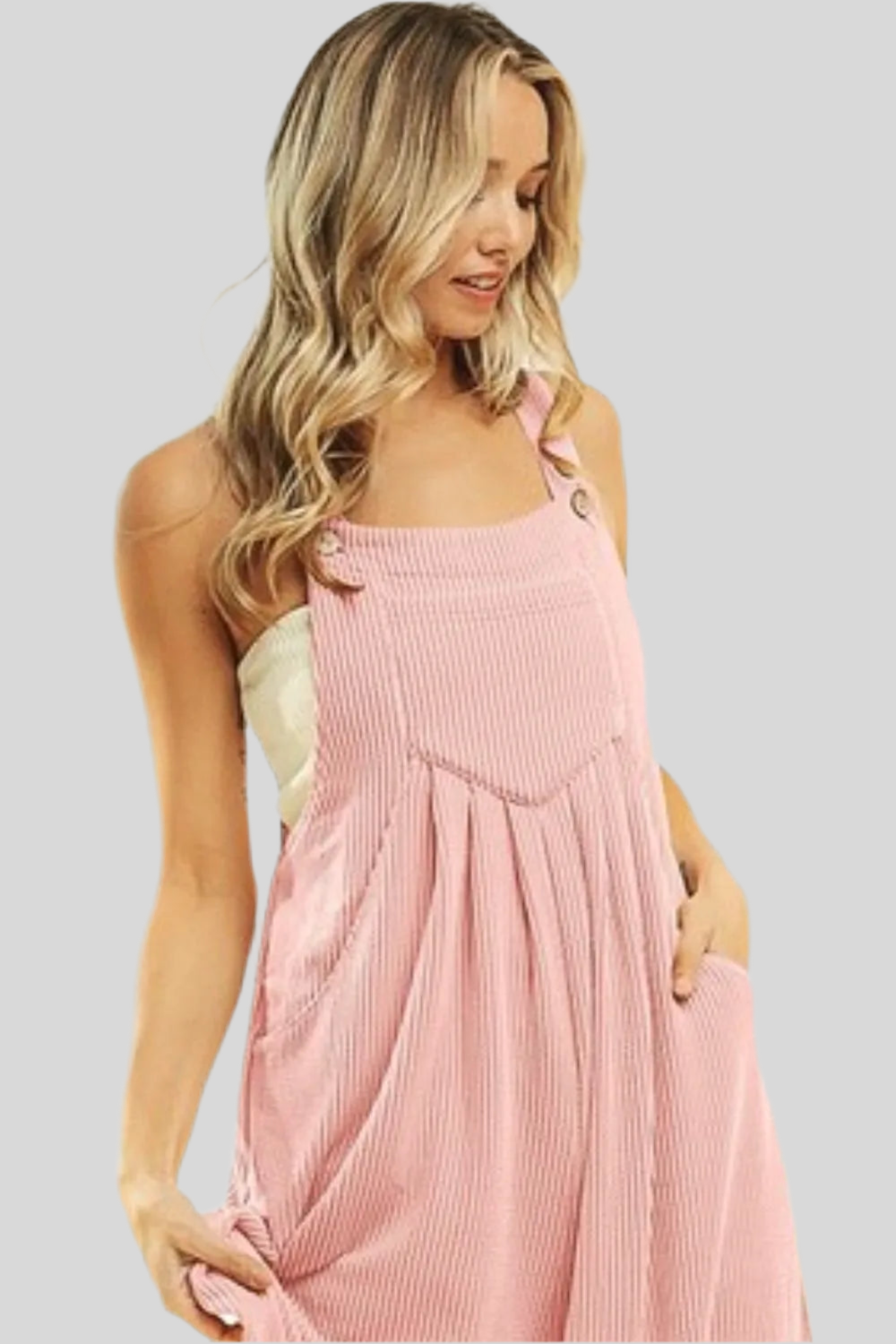 Rib Textured Wide Leg Overalls