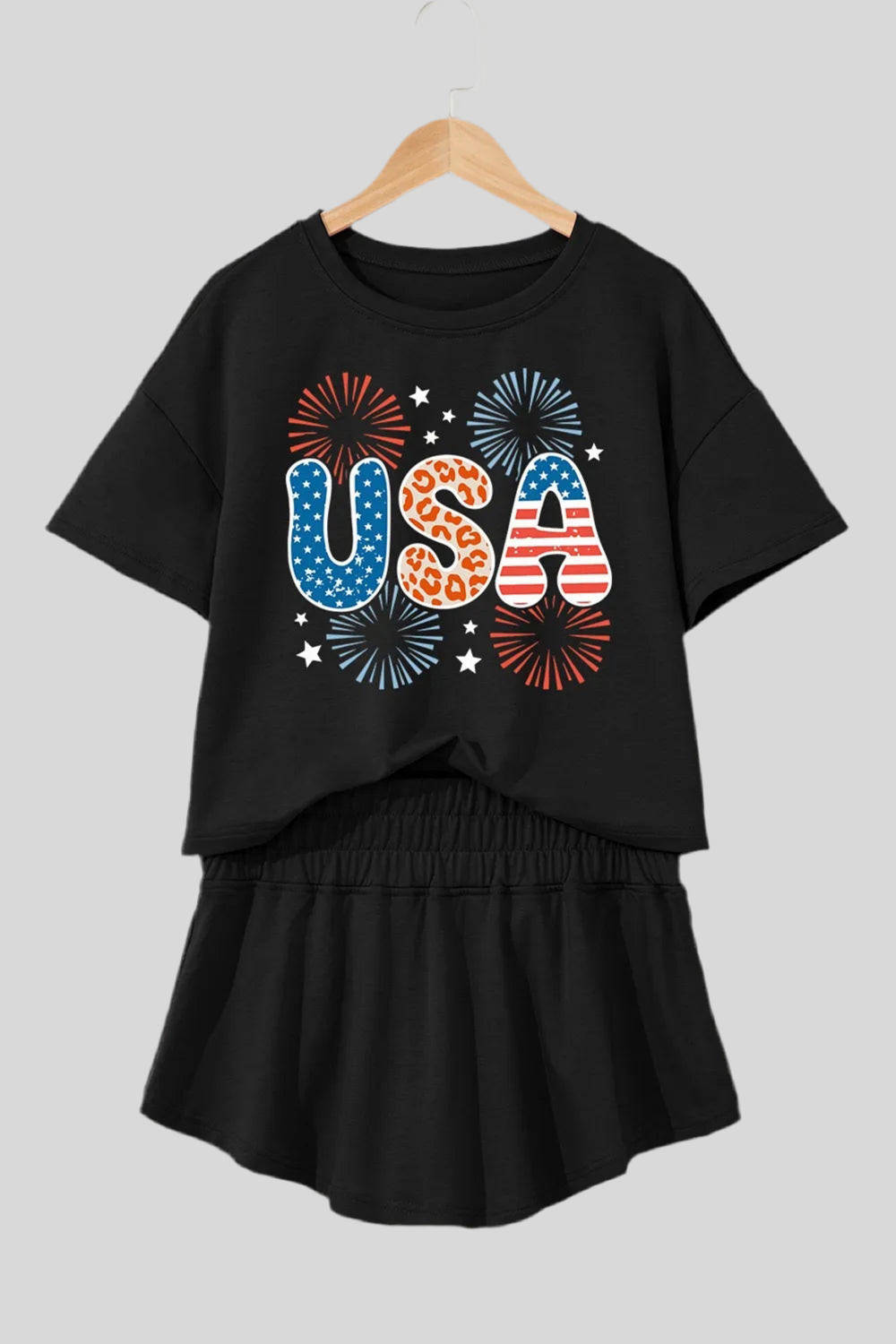 USA Graphic T-Shirt and Shorts Set