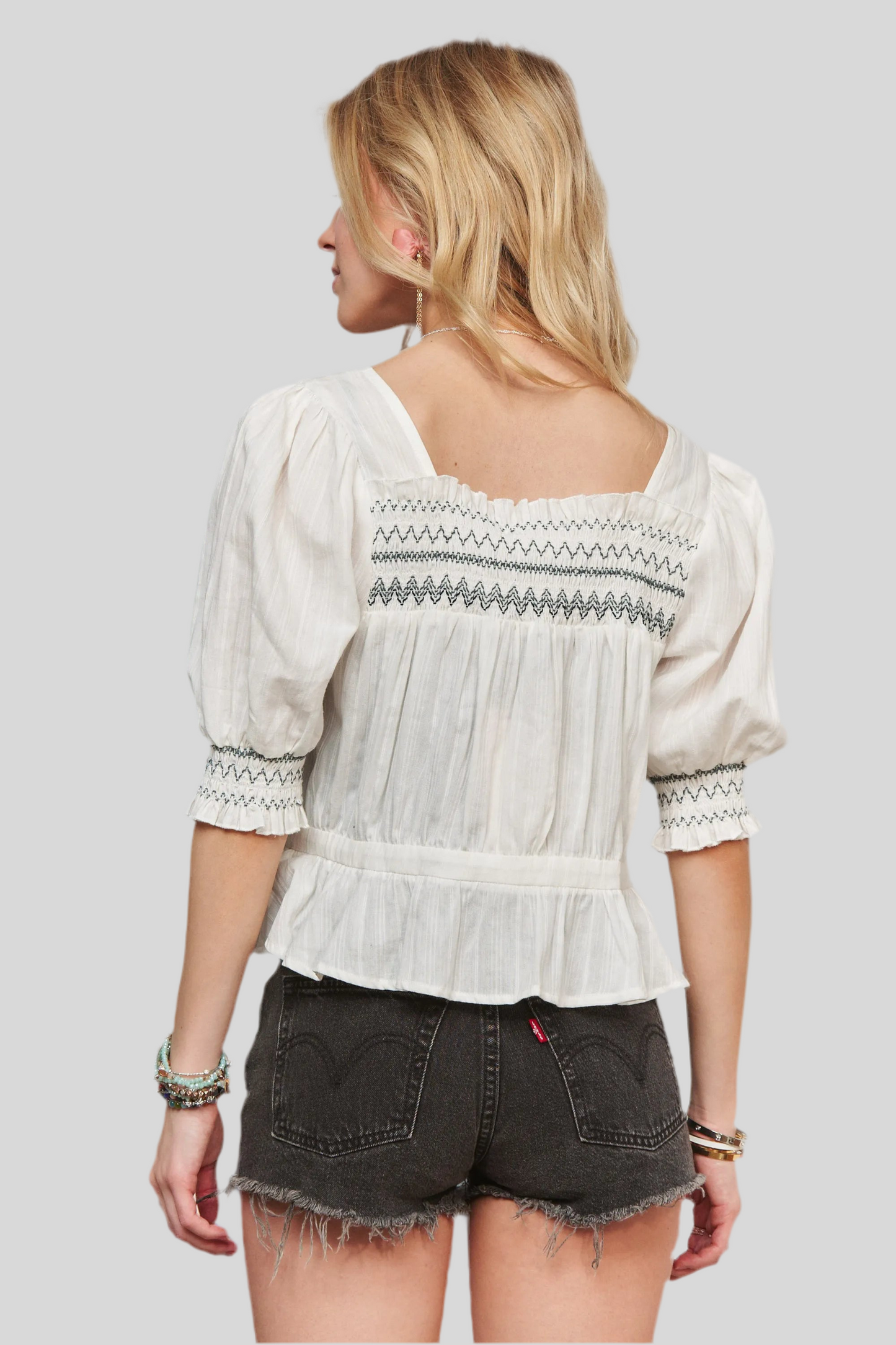 Smocked Puff Sleeve Peasant Blouse