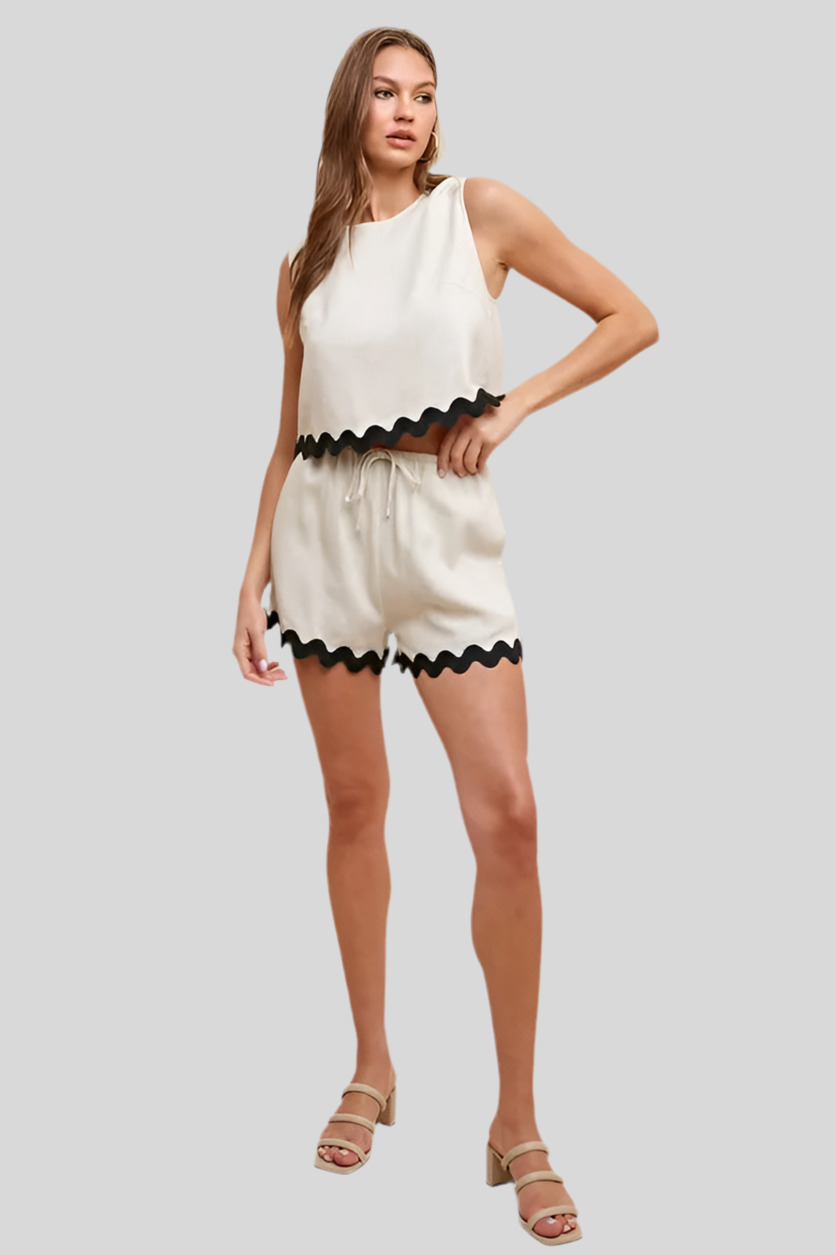 Ric Rac Trim Detailed Top & Shorts Set