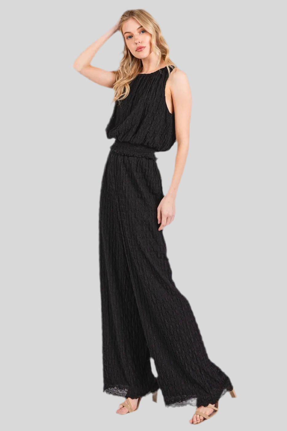 Super Cute Textured Stretchy Crop Tank and Pants Set