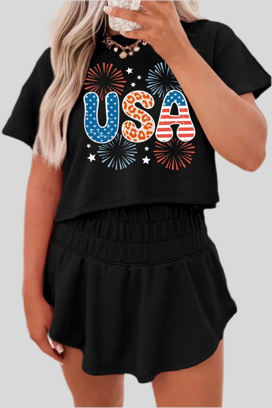 USA Graphic T-Shirt and Shorts Set