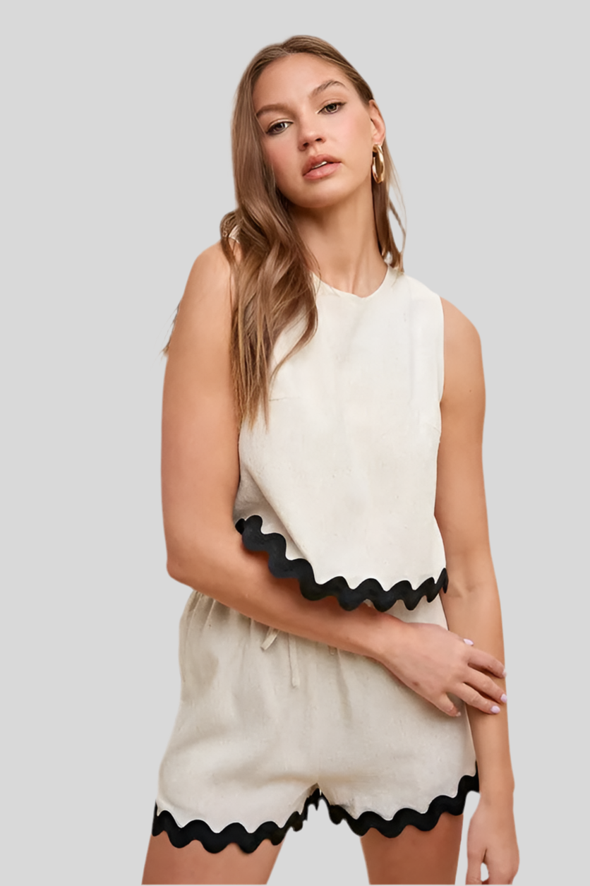 Ric Rac Trim Detailed Top & Shorts Set