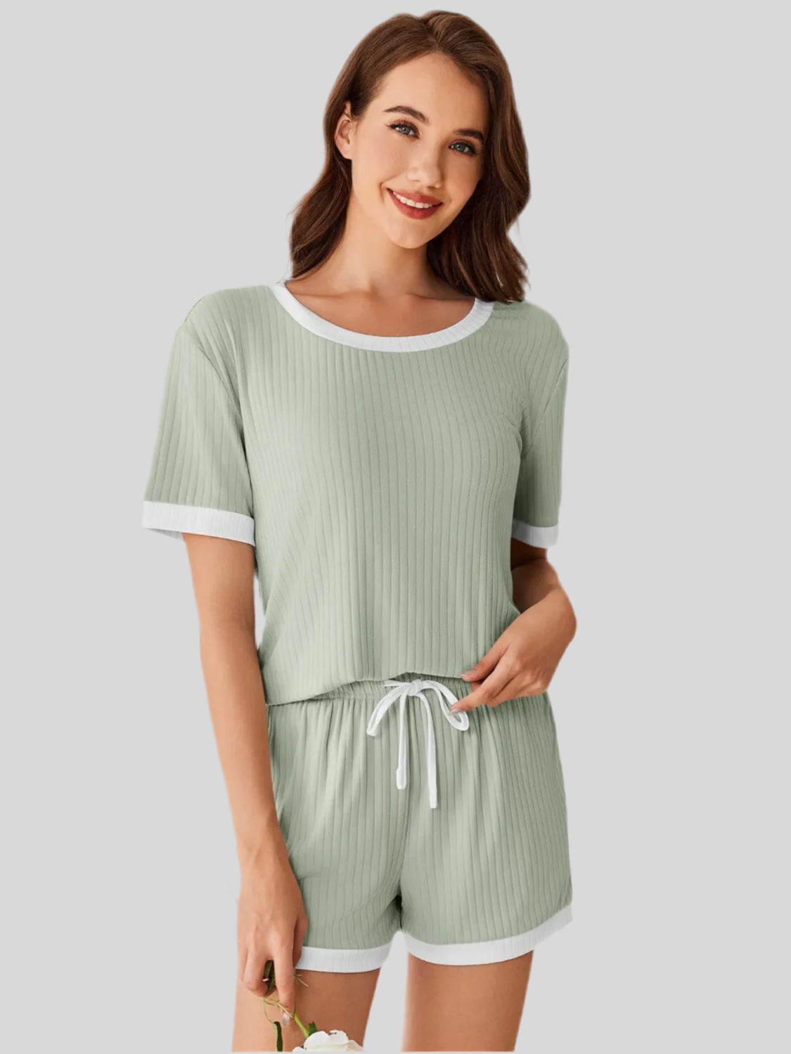 Ribbed Short Sleeve Top and Shorts Set