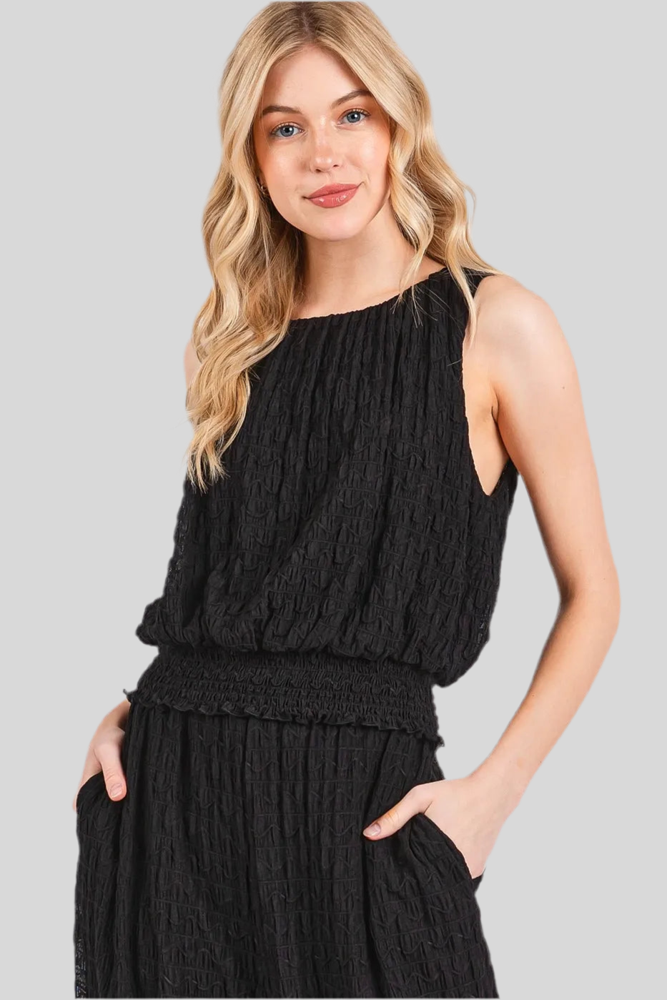 Super Cute Textured Stretchy Crop Tank and Pants Set
