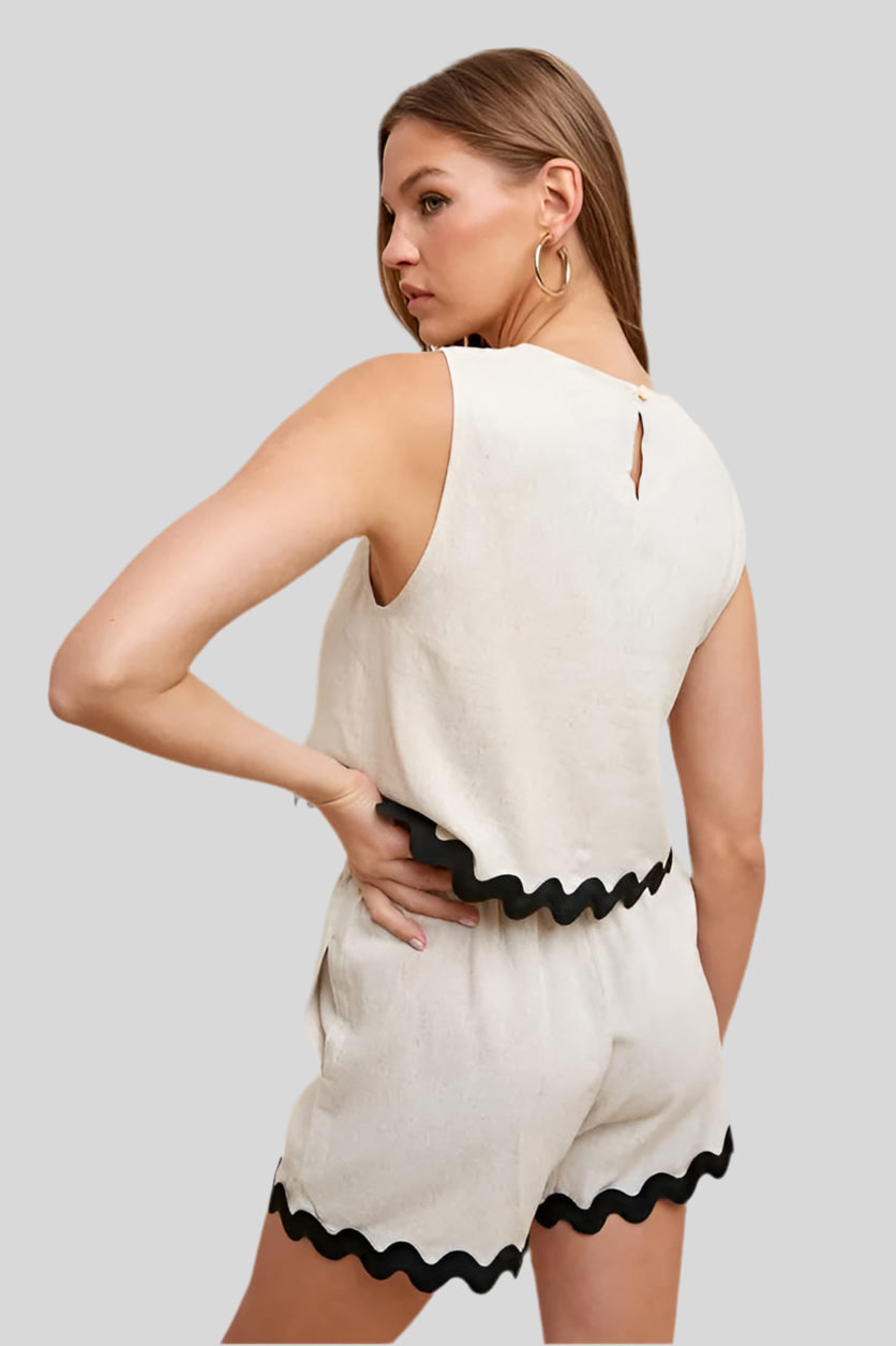 Ric Rac Trim Detailed Top & Shorts Set