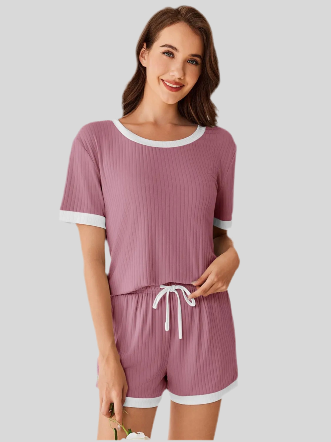 Ribbed Short Sleeve Top and Shorts Set